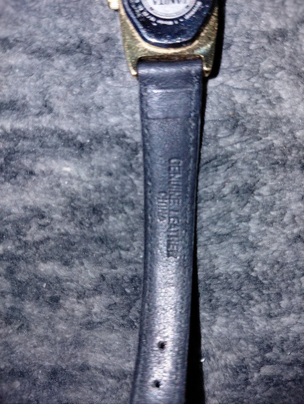 Vintage Dakota Genuine Diamond Watch Gold Tone Black Dial Leather Tank Y2K CC